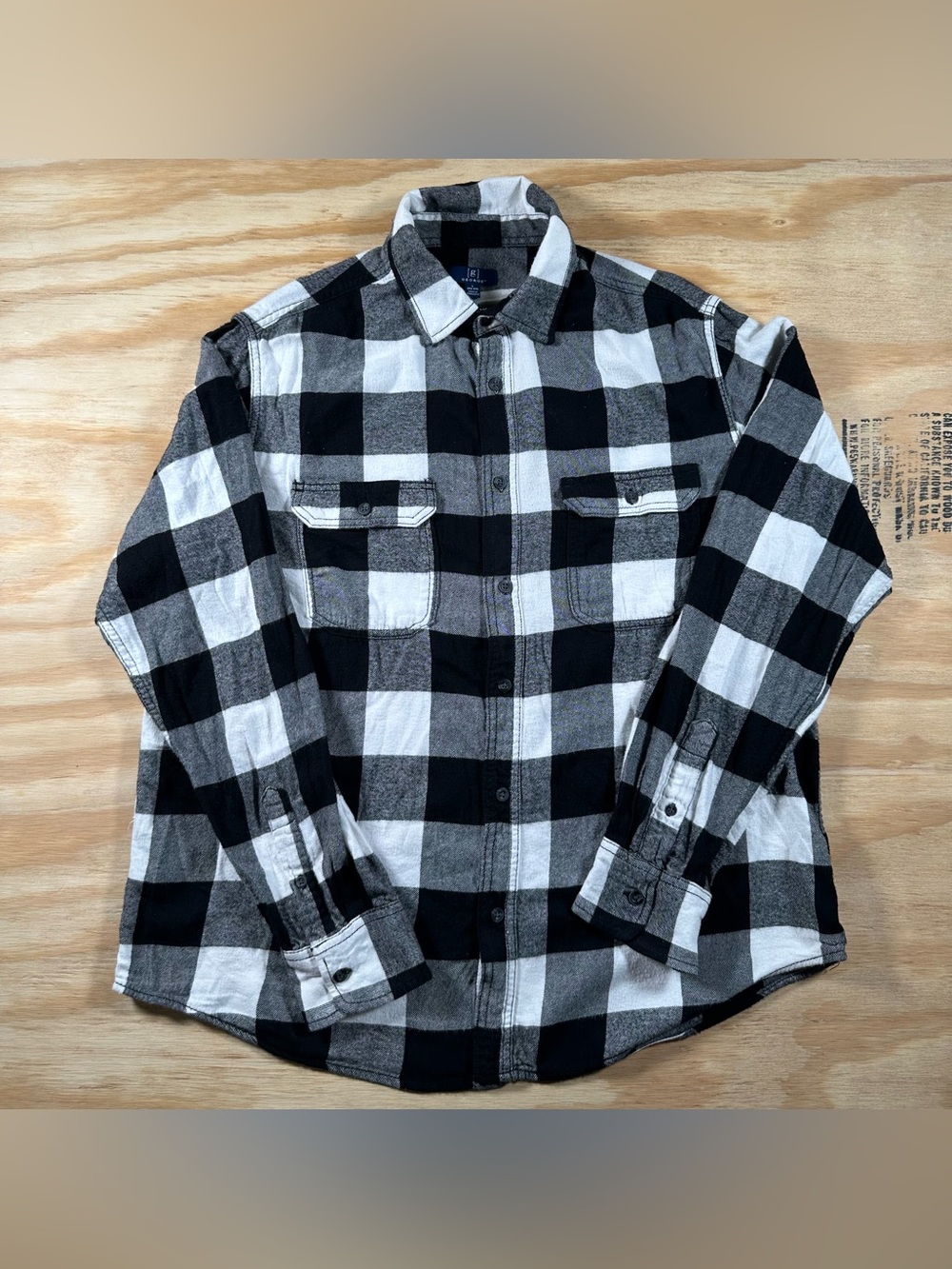 George Black and White Buffalo Plaid Button-Down Shirt
